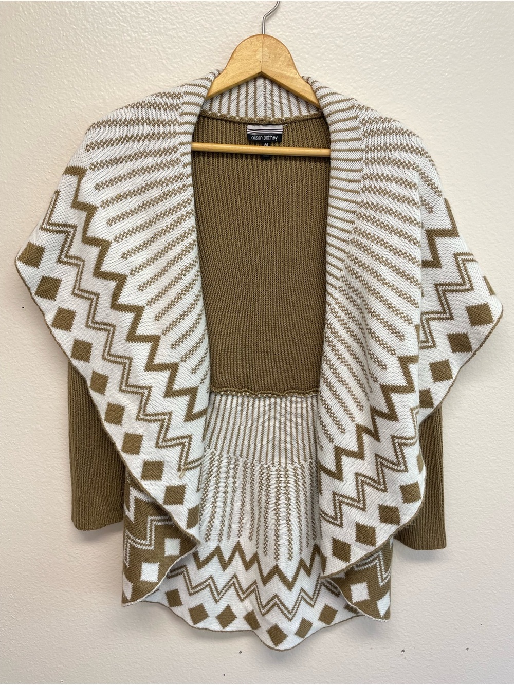 Allison Brittney Women’s Medium Knit Cardigan Sweater Open Front Brown Boho Fall